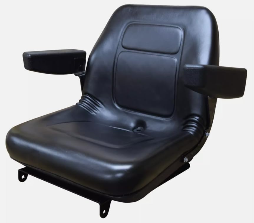 Tractor Seat with Flip-up Hinge Bracket & Armrests; Compatible with Kubota Tractors L5040, L5240, & L5740; M5, M5040, M5140, M6040, M7040, M7060, M8540, M8560, M9540, M9960; 143001BK+901001-B