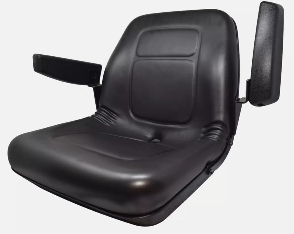 Skid Steer Seat with Armrests; Replacement Skid Loader Seat Compatible with Caterpillar (216, 226, 242, 246), John Deere (70, 125, 240, 7775, 8875), & Komatsu; 18.9 inch high; Black Vinyl; 143001BK