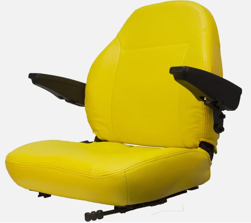 Zero Turn Lawn Mower Seat; Replacement Seat for Tractors, Fork Lifts, Skid Steers, UTV's, etc.; 25" H x 21.5" W x 24" D; Universal Slide System; Yellow; SU-440002YE