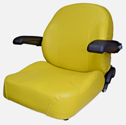 Replacement Seat for Zero Turn Lawn Mowers, Tractors, & Skid Steers with Armrests & Sildes; OEM Style; Yellow; Compatible with Hustler, John Deere, Caterpillar, Case, Bobcat, Gravely, Cub Cadet, SCAG