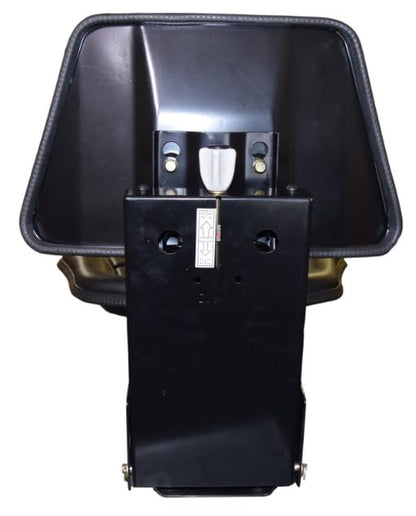 Universal trapezoid tractor seat with adjustable suspension; heavy duty black vinyl covering, high density molded cushions and multiple mounting hole patterns; SU-Y10110BK