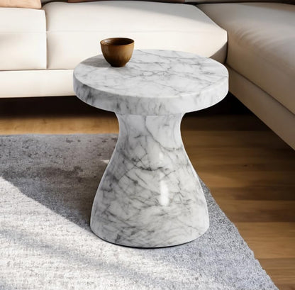 Modern Faux Marble End Table for Indoor and Outdoor | Weatherproof | 17'' H x 16.0'' W x 16.0'' D