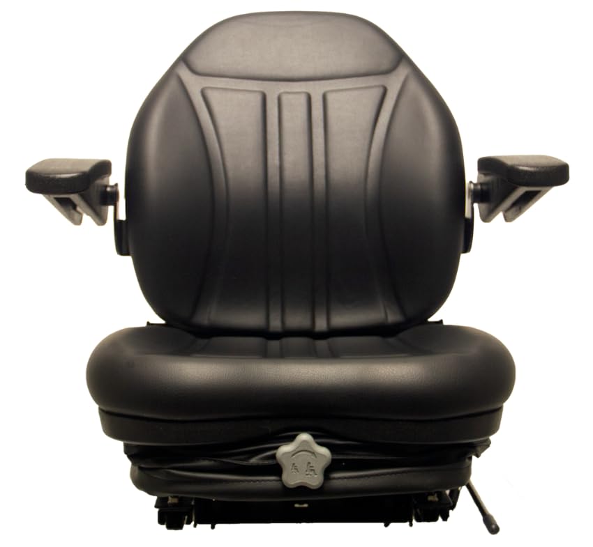 Zero Turn Mower Replacement Seat with Suspension & Armrests; Replaces Gravely Numbers: 045230, 046220, 03947200, 04052900, 09112400; Premium Black Vinyl Lawn Mower Seat; 360000BK-GV5