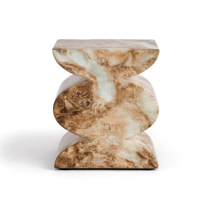 Modern Faux Marble End Table in Onyx Brown Side Table for Indoor and Outdoor | Weatherproof | 18.1'' H x 15.0'' W x 15.0'' D | White, Cream, Brown, Tan, Beige