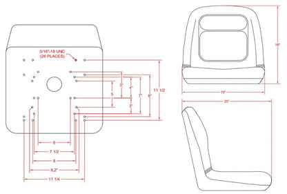 Lawn Mower Seat with Armrests, Slides; Replacement Seat for Tractors, Fork Lifts, Skid Steers, UTV's, etc.; Gray; Compatible with Bobcat, Dixie, Snapper, Toro, Kubota; Exmark, Bad Boy; SU-143001GR