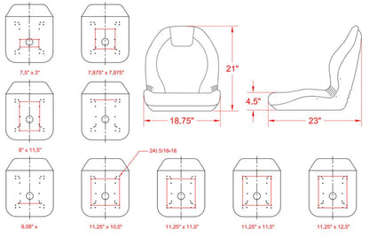 Lawn Mower Seat; Compatible with John Deere Tractors 165, 318, 2243, 2246, 2500, 2500A, 2500A Fairway, 2500B, 2500E, 2500E Fairway, 2520A, 2653, 2653A, 2653B, 3215, 3215A, 3215 Fairway; 149000YE-JM3