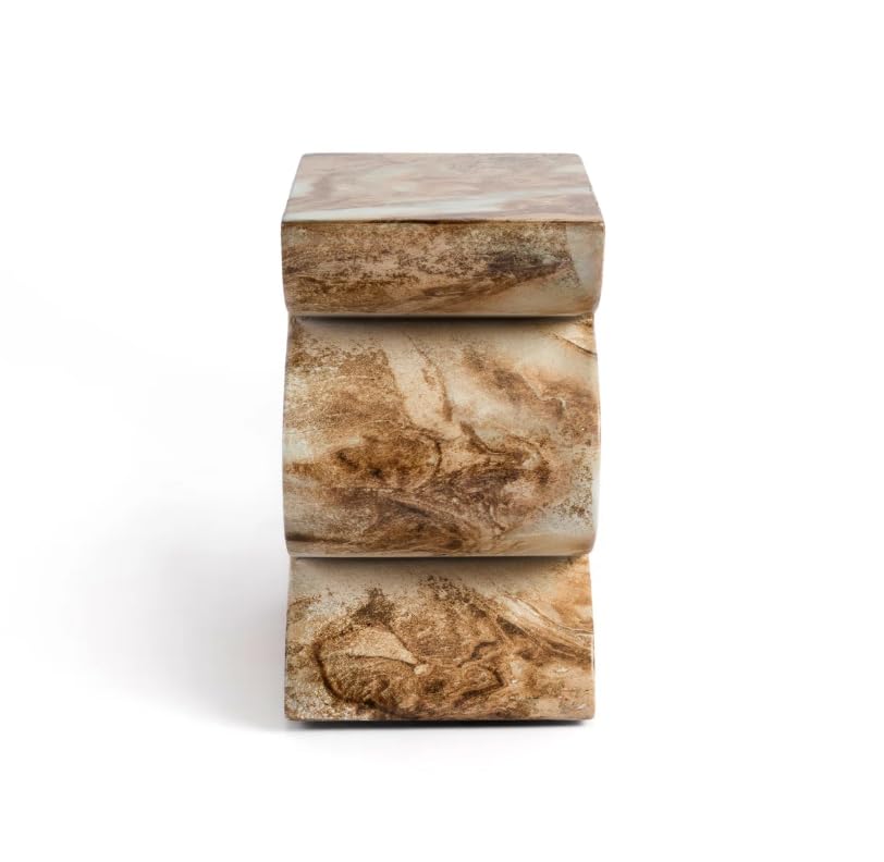 Modern Faux Marble End Table in Onyx Brown Side Table for Indoor and Outdoor | Weatherproof | 18.1'' H x 15.0'' W x 15.0'' D | White, Cream, Brown, Tan, Beige