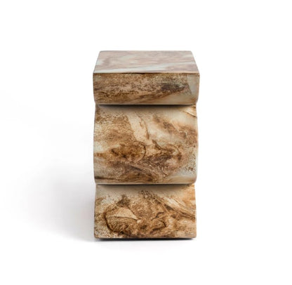 Modern Faux Marble End Table in Onyx Brown Side Table for Indoor and Outdoor | Weatherproof | 18.1'' H x 15.0'' W x 15.0'' D | White, Cream, Brown, Tan, Beige
