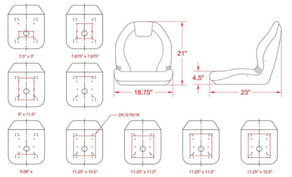 Lawn Mower Seat; Replacement Seat for Tractors, Skid Steers. UTV's, etc.; Waterproof; 21" H x 18.75" W x 23" D; Yellow; blow-molded industrial shell; Drilling May Be Required; 149000YE
