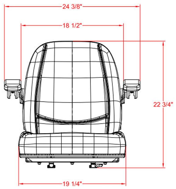 Zero Turn Mower Seat with Armrests & Slides; Replacement Seat for Tractors, Fork Lifts, Skid Steers, UTV's, etc.; 23.75" H x 24.38" W x 24.5" D; multiple bolt-hole configs; SU-230015BK