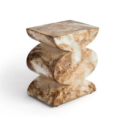 Modern Faux Marble End Table in Onyx Brown Side Table for Indoor and Outdoor | Weatherproof | 18.1'' H x 15.0'' W x 15.0'' D | White, Cream, Brown, Tan, Beige