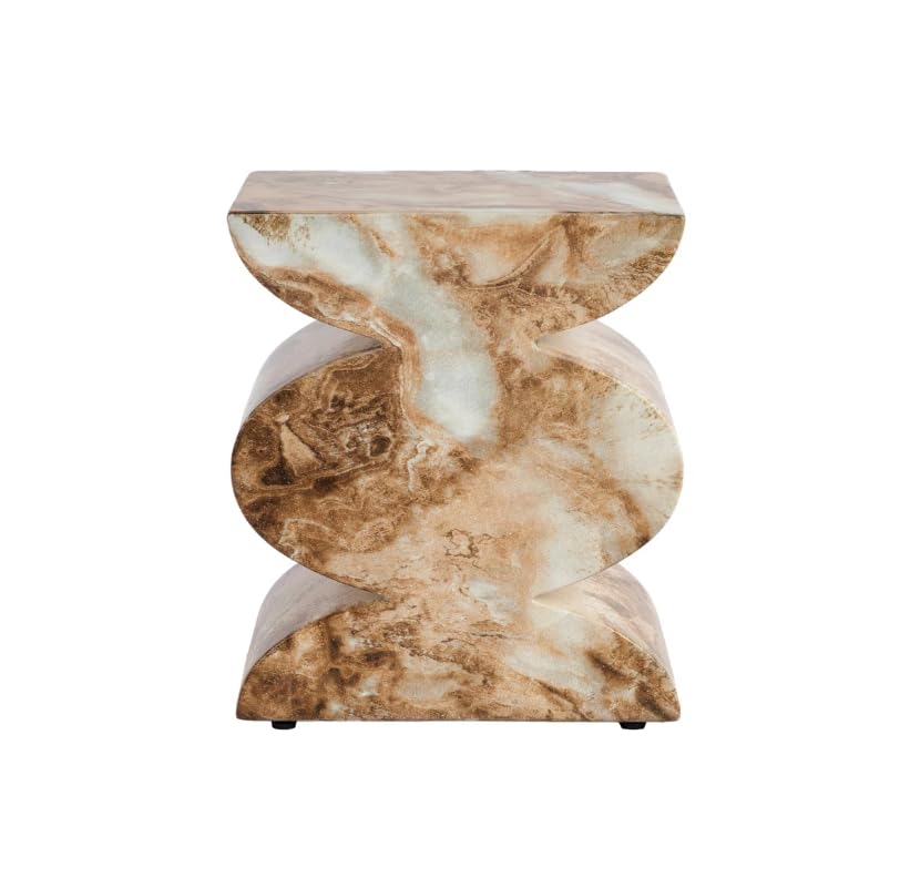 Modern Faux Marble End Table in Onyx Brown Side Table for Indoor and Outdoor | Weatherproof | 18.1'' H x 15.0'' W x 15.0'' D | White, Cream, Brown, Tan, Beige
