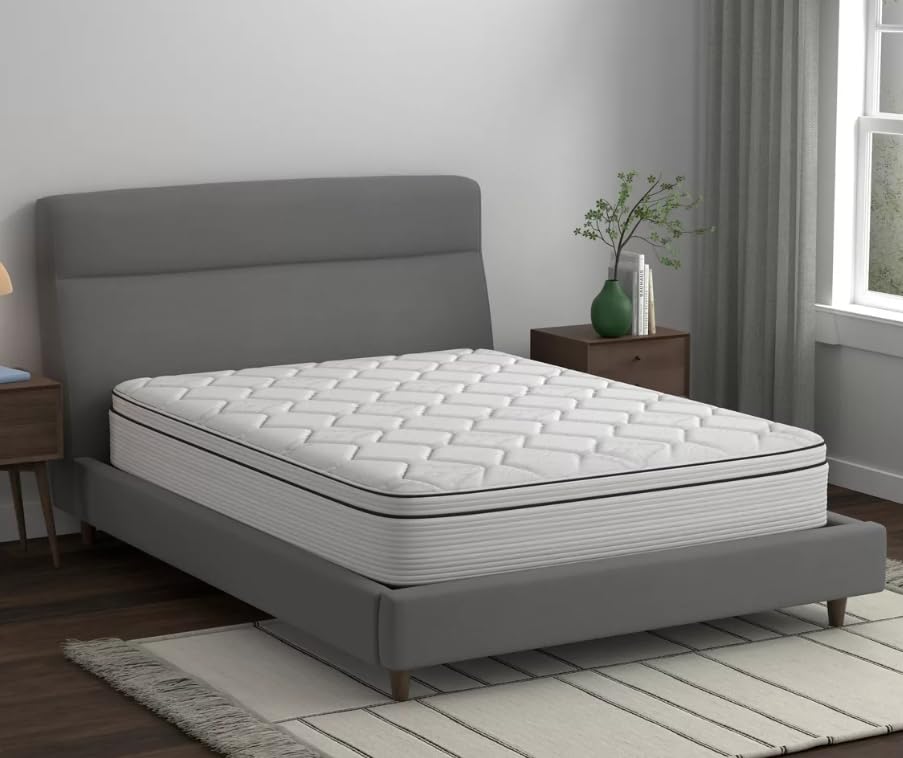 Spring Cream White Luxury Hybrid Mattress, Euro-Top | Made in The USA | Cooling Gel Memory Foam