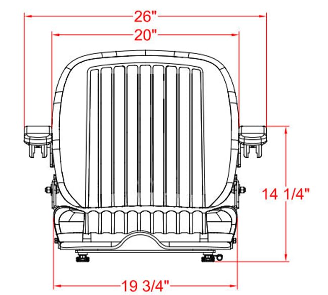 Zero Turn Mower Seat; Replacement Seat for Tractors, Fork Lifts, Skid Steers, UTV's, etc.; Folds Down; 22.75" H x 26" W x 21" D; Drilling May Be Required; includes Slides; PVC; SU-220000GR