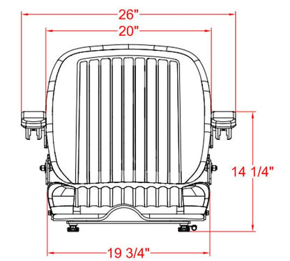 Zero Turn Mower Seat; Replacement Seat for Tractors, Fork Lifts, Skid Steers, UTV's, etc.; Folds Down; 22.75" H x 26" W x 21" D; Drilling May Be Required; includes Slides; PVC; SU-220000GR