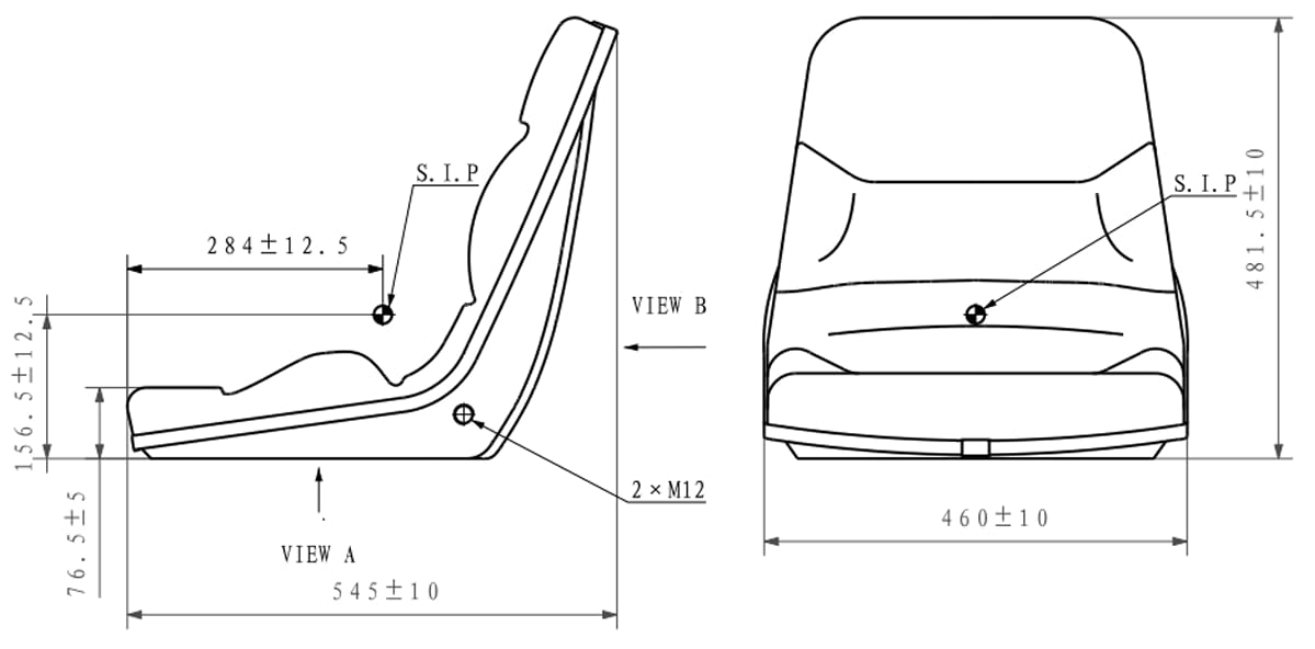 Contoured Replacement Seat; Forklifts, Tractors, Backhoe Loaders, etc.; 20.5" H; Slides; Compatible with Case, Ditch Witch, Vermeer, Maggey Ferguson; Drilling May Be Required; SU-108010BK