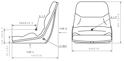Contoured Replacement Seat; Forklifts, Tractors, Backhoe Loaders, etc.; 20.5" H; Slides; Compatible with Case, Ditch Witch, Vermeer, Maggey Ferguson; Drilling May Be Required; SU-108010BK