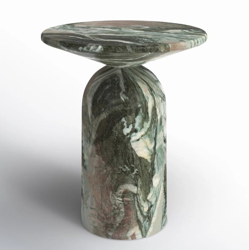 Modern End Table – Reinforced Resin with Faux Marble Finish – Round Side Table - Weatherproof | 19'' H X 17.5'' W X 17.5'' D