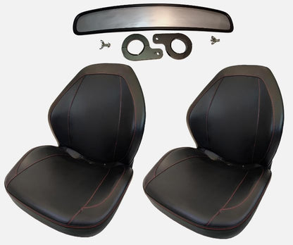 UTV Seats for Yamaha Rhino 450 660 700; YXR450, YXR660, YXR700; replaces Yamaha part number 5UG-F4710-00-00; Black Vinyl; includes 2 seats and 1 mirror (fits 1-3/4" Roll Bars); 310000BK-(x2)