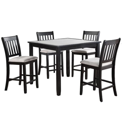 Counter Height Table and 4 Chairs | 5-Piece Set | Black & White