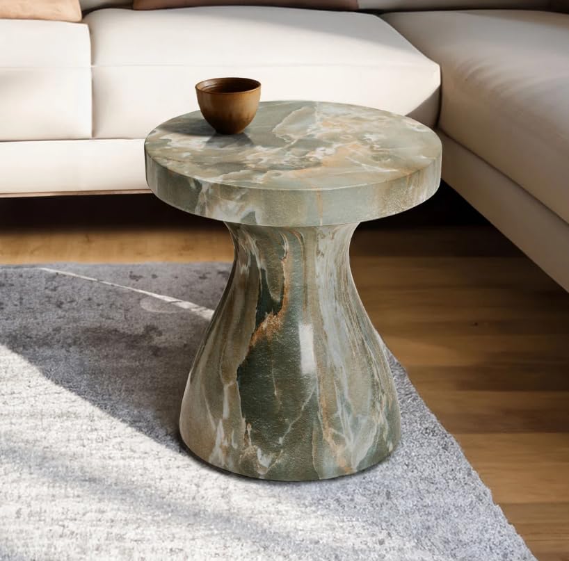Modern Faux Marble End Table for Indoor and Outdoor | Weatherproof | 17'' H x 16.0'' W x 16.0'' D