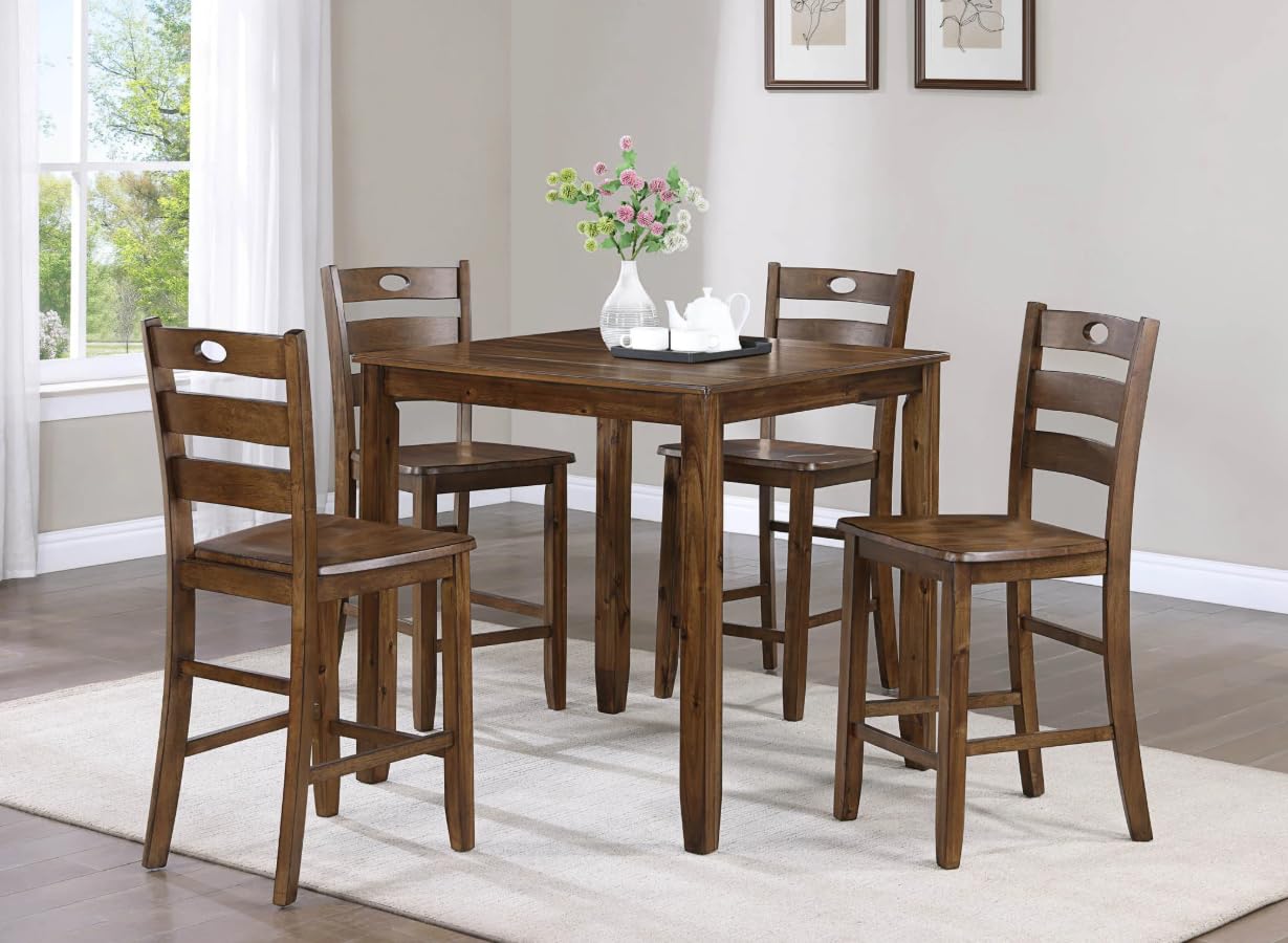 Counter Height Table and 4 Chairs | 5-Piece Set | Rich Woodgrain Finish