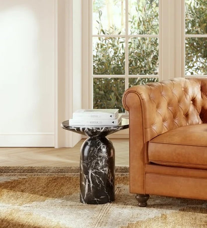 Modern End Table – Reinforced Resin with Faux Marble Finish – Round Side Table - Weatherproof | 19'' H X 17.5'' W X 17.5'' D