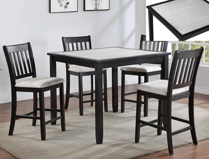 Counter Height Table and 4 Chairs | 5-Piece Set | Black & White