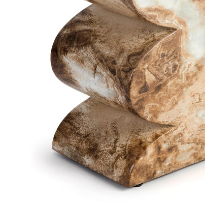 Modern Faux Marble End Table in Onyx Brown Side Table for Indoor and Outdoor | Weatherproof | 18.1'' H x 15.0'' W x 15.0'' D | White, Cream, Brown, Tan, Beige