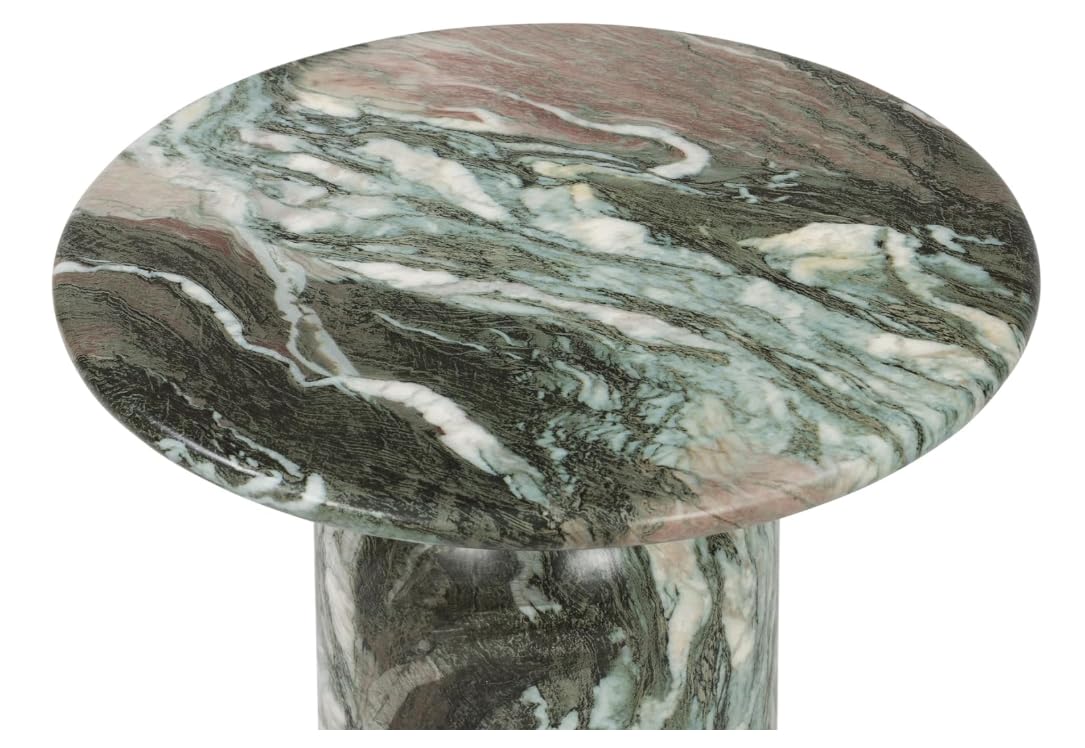Modern End Table – Reinforced Resin with Faux Marble Finish – Round Side Table - Weatherproof | 19'' H X 17.5'' W X 17.5'' D