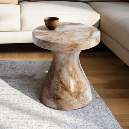 Modern Faux Marble End Table for Indoor and Outdoor | Weatherproof | 17'' H x 16.0'' W x 16.0'' D