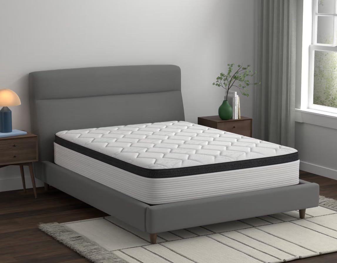 Spring Cream White Luxury Hybrid Mattress, Euro-Top | Made in The USA | Cooling Gel Memory Foam