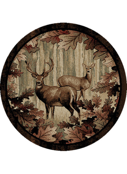 American Destinations Whitetail Woods Multi 7'10" Round Area Rug | 100% Polypropylene | Machine Loomed | 10 mm pile height