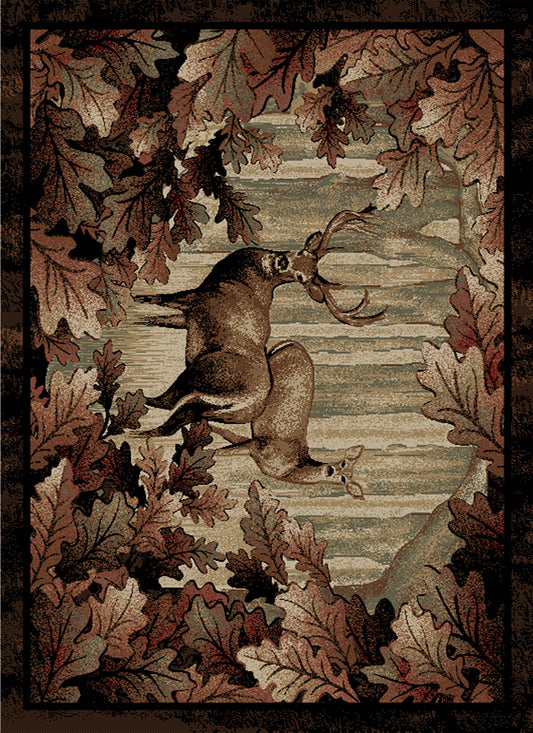 American Destinations Whitetail Woods Multi 7'10" Round Area Rug | 100% Polypropylene | Machine Loomed | 10 mm pile height