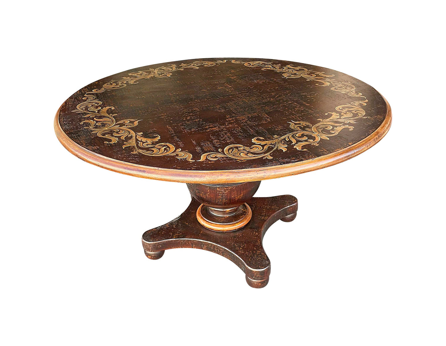 Beynac-et-Cazenac Dining Table - Round, Brown, Gold Rim Detail