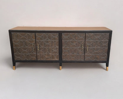 Vendome Black Dining Room Buffet Table With Walnut Top And Brass Accents