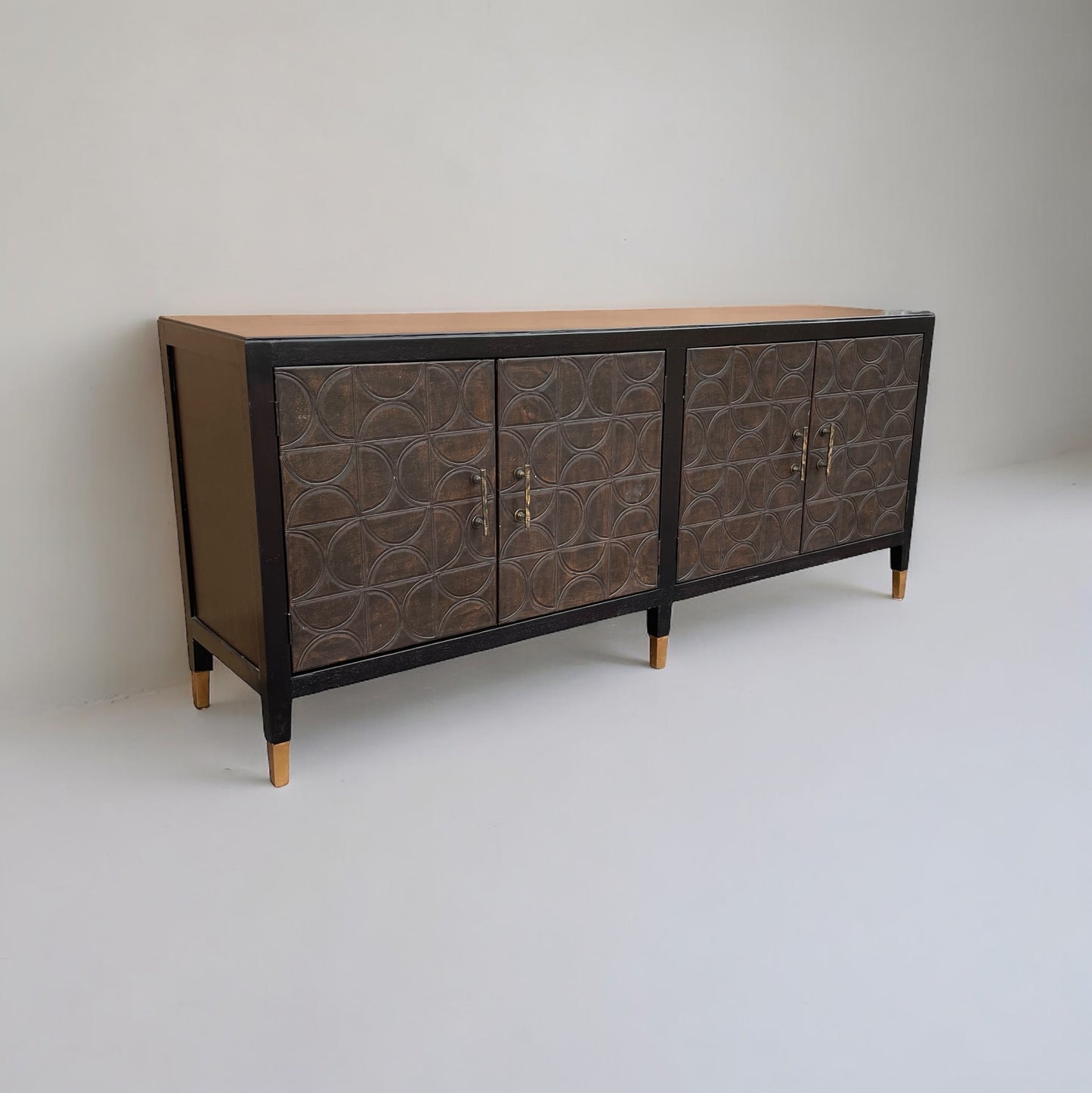 Vendome Black Dining Room Buffet Table With Walnut Top And Brass Accents