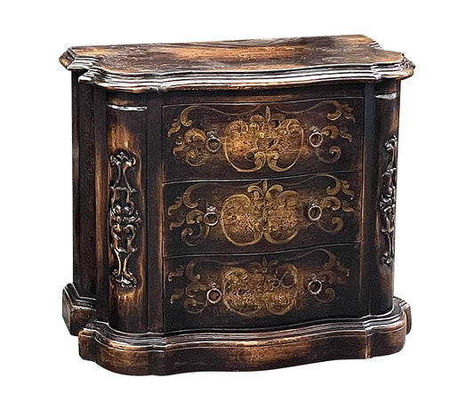 Guéthary Nightstands (2-Pack), Dark Antique Black, Bombe Front With Ornate Brass Hardware