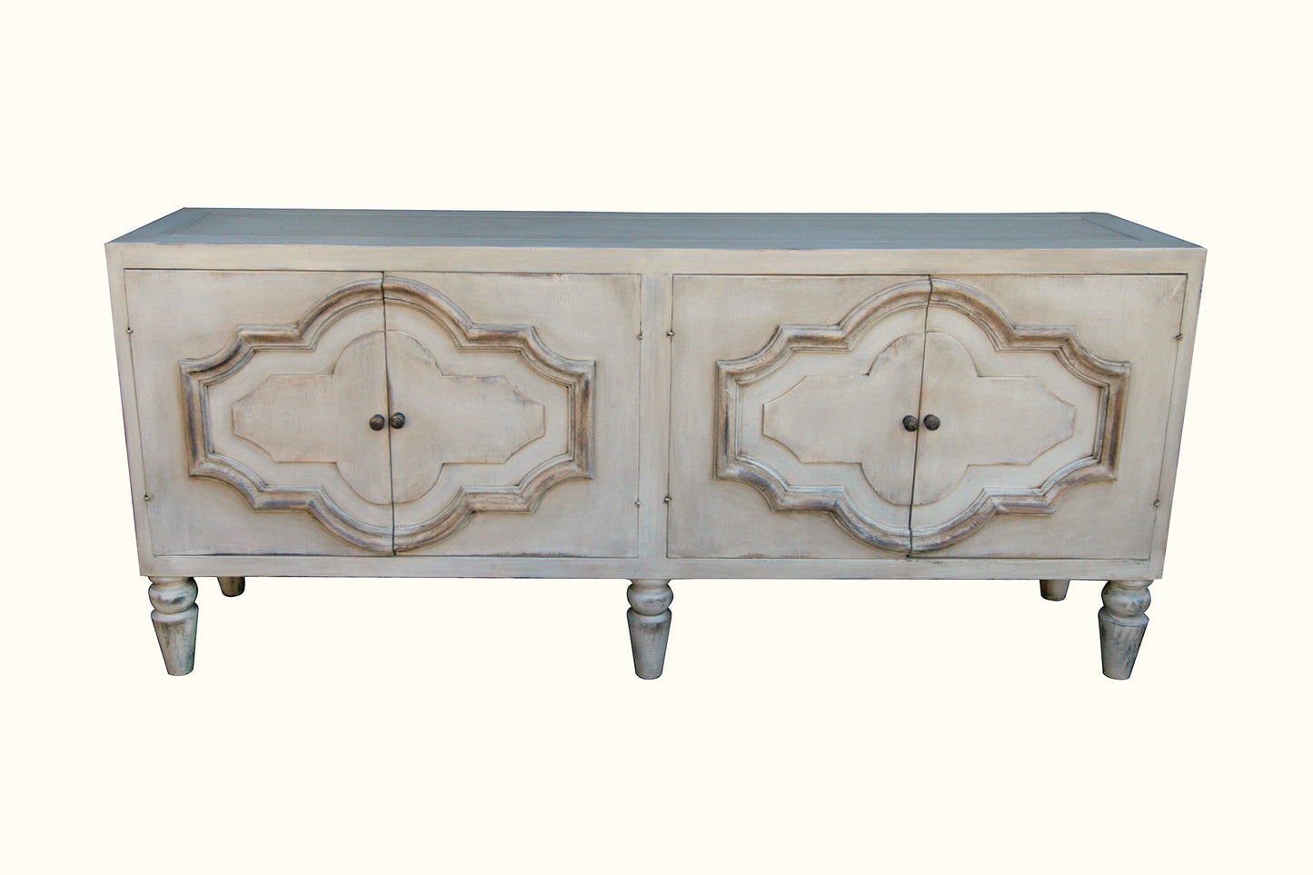 Paris Weathered White Dining Room Buffet Table With Handcrafted Charm And Elegant European Style - 20 x 84 x 36.5