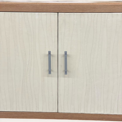 Erquy Chest, White, Storage Cabinet Featuring Textured Wave Pattern Doors and Solid Wood Trim