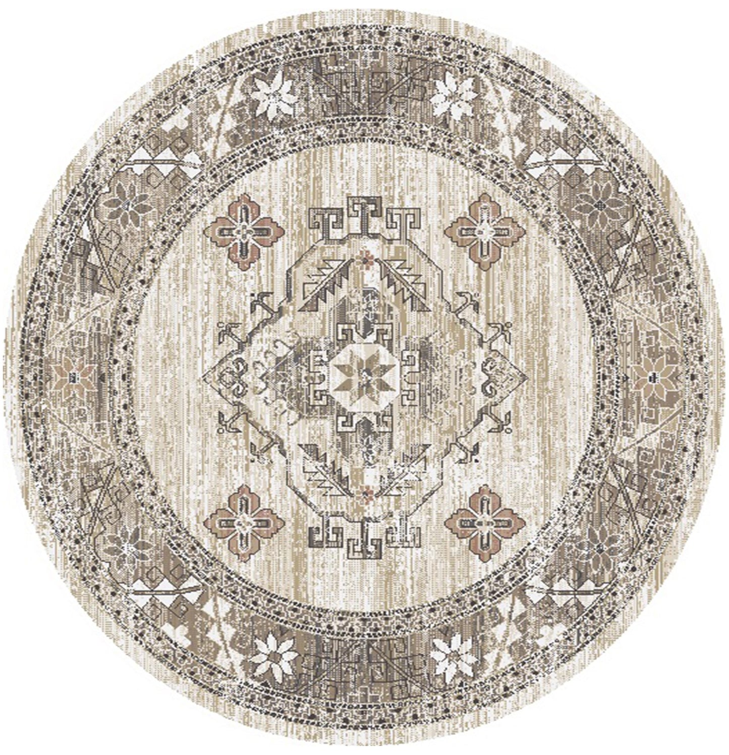 Athens Santana Ivory 7'10" Round Polyester Machine Loomed Area Rug 12mm pile height