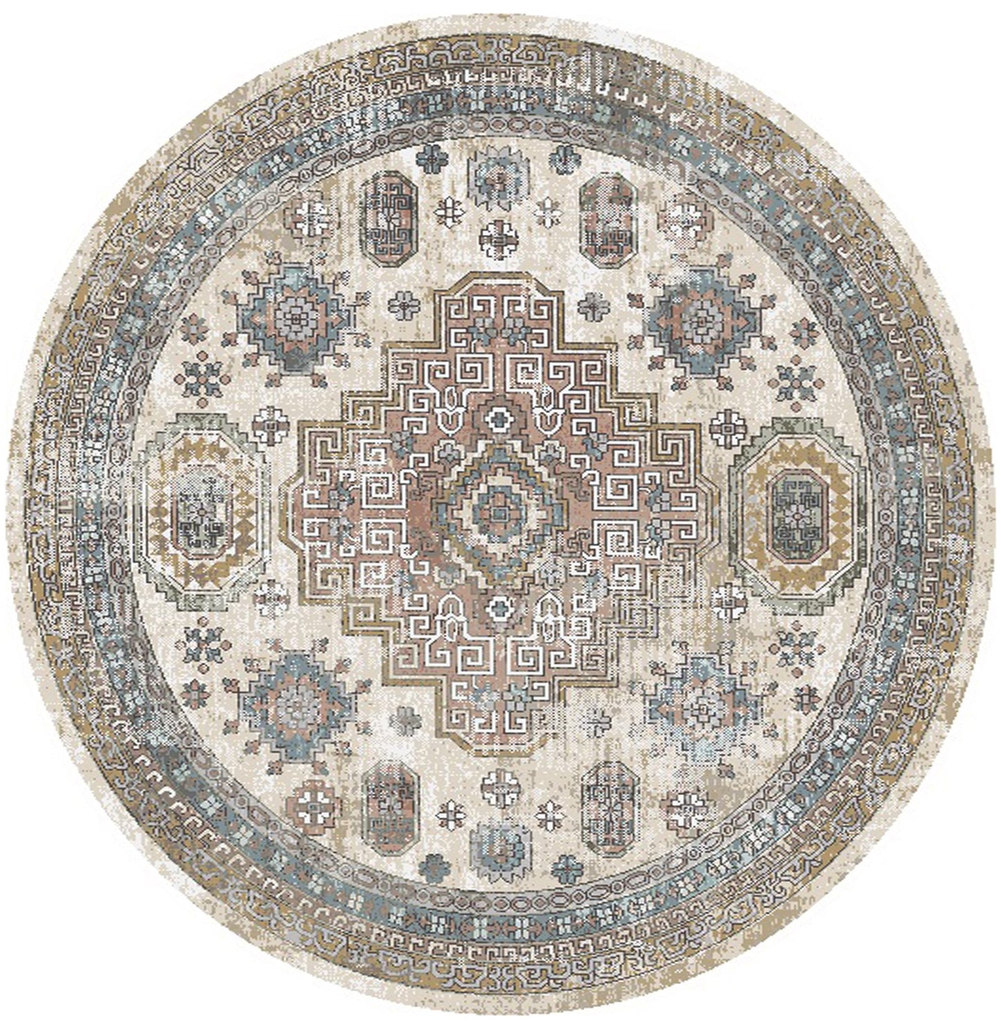 Athens Tripoli Taupe 7'10" Round Polyester Machine Loomed Area Rug 12mm pile height