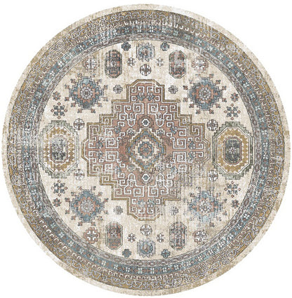 Athens Tripoli Taupe 7'10" Round Polyester Machine Loomed Area Rug 12mm pile height