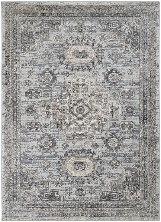 Athens Tripoli Blue 9'2"x12'6" Polyester Machine Loomed Area Rug 12mm pile height