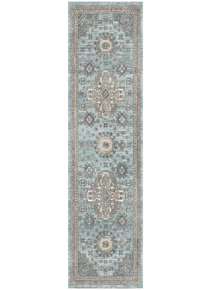 Athens Tripoli Blue 7'10" Round Polyester Machine Loomed Area Rug 12mm pile height