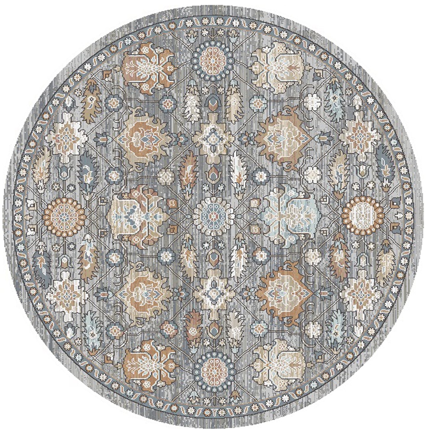 Athens Larissa Gray 7'10" Round Polyester Machine Loomed Area Rug 12mm pile height
