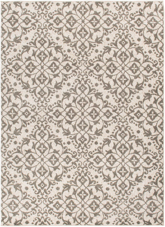 Augusta Dominion Ivory/Grey 7'10"x9'10" 100% Freize Polypropylene Machine Loomed Area Rug 9mm pile height