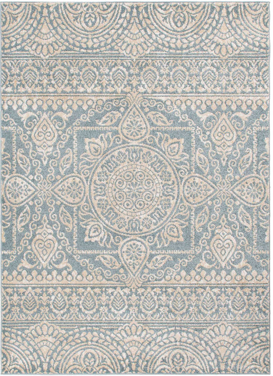 Augusta Jaqueline Blue 5'3"x7'3" 100% Freize Polypropylene Machine Loomed Area Rug 9mm pile height