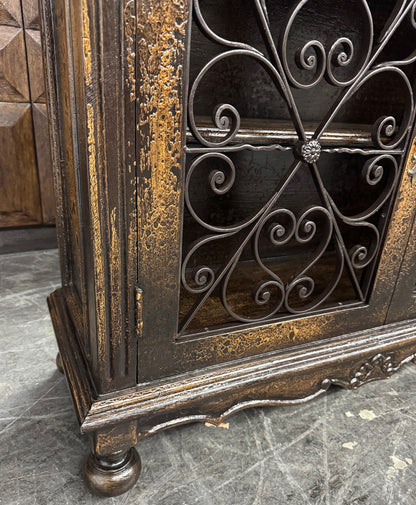 Eymet Chest, Antique Black With Gold Finish, Ornate Rosette Medallion And Wrought Iron Scrollwork