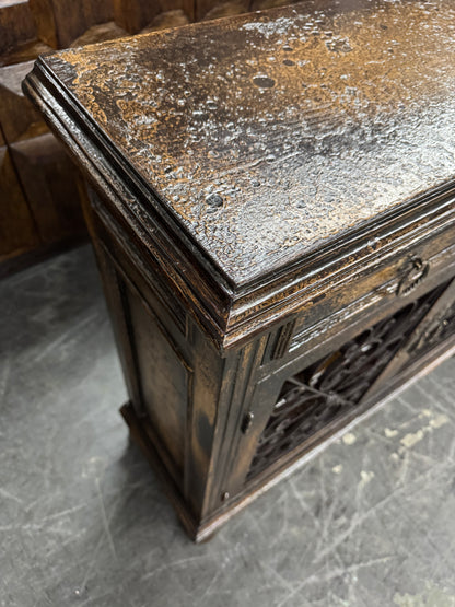 Eymet Chest, Antique Black With Gold Finish, Ornate Rosette Medallion And Wrought Iron Scrollwork